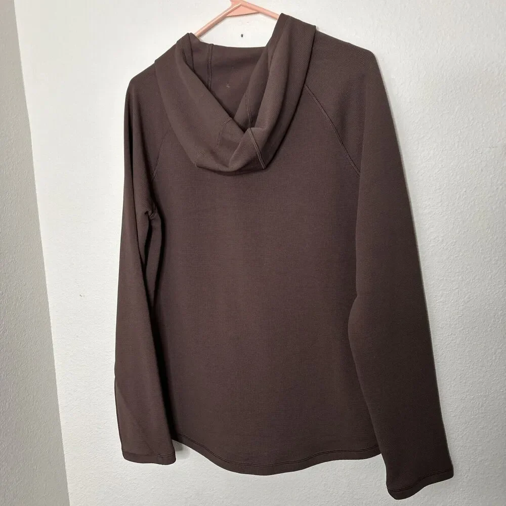 Heavy Waffle HOODED Sweatshirt All in Motion 2 pocket BROWN Thumbholes Sz Small